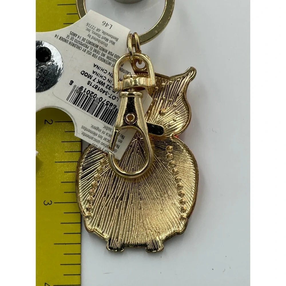 Orange Red Enamel Owl Keychain Gold Tone Rhinestone Eye‎ Bag Charm